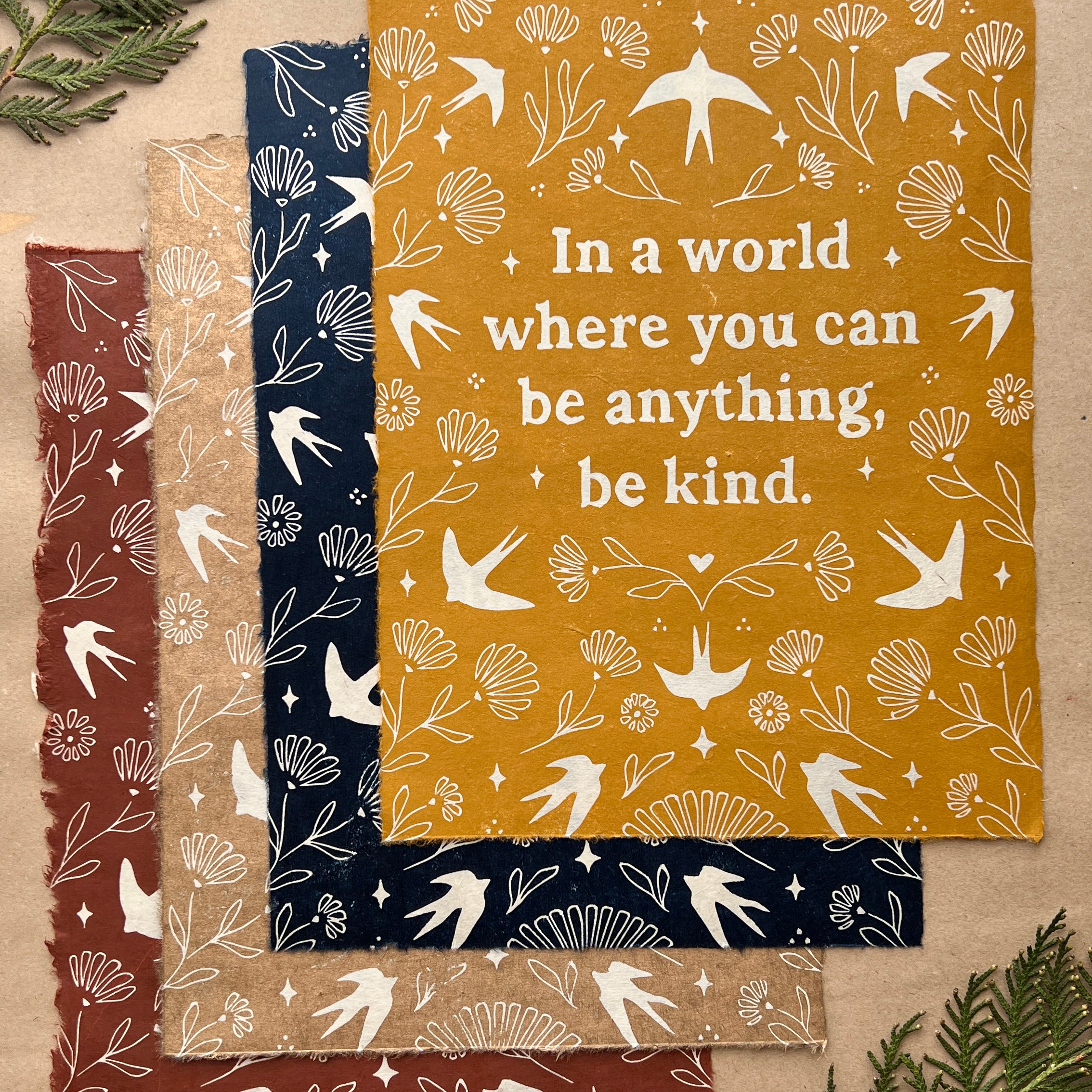 Schwalben & Ringelblumen Linoldruck - art.from.ilkas.heart