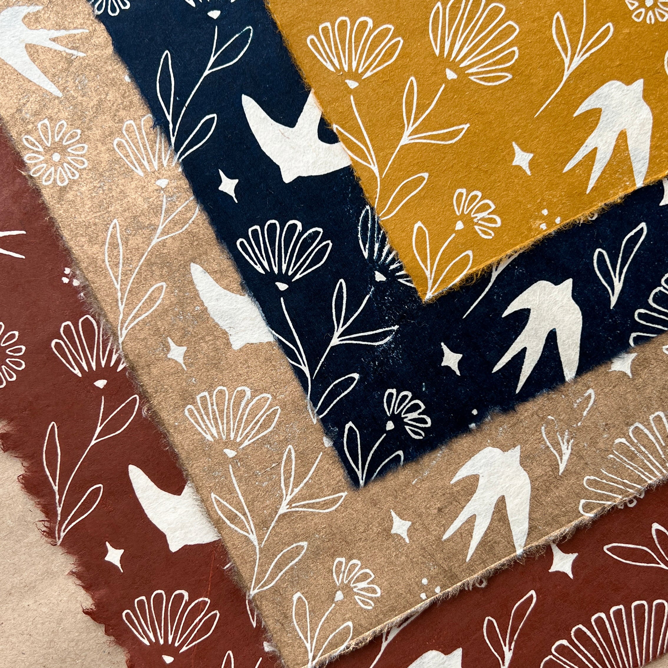 Schwalben & Ringelblumen Linoldruck - art.from.ilkas.heart