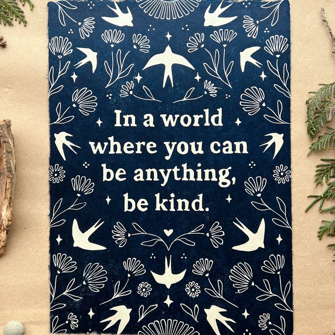 Schwalben & Ringelblumen Linoldruck - art.from.ilkas.heart