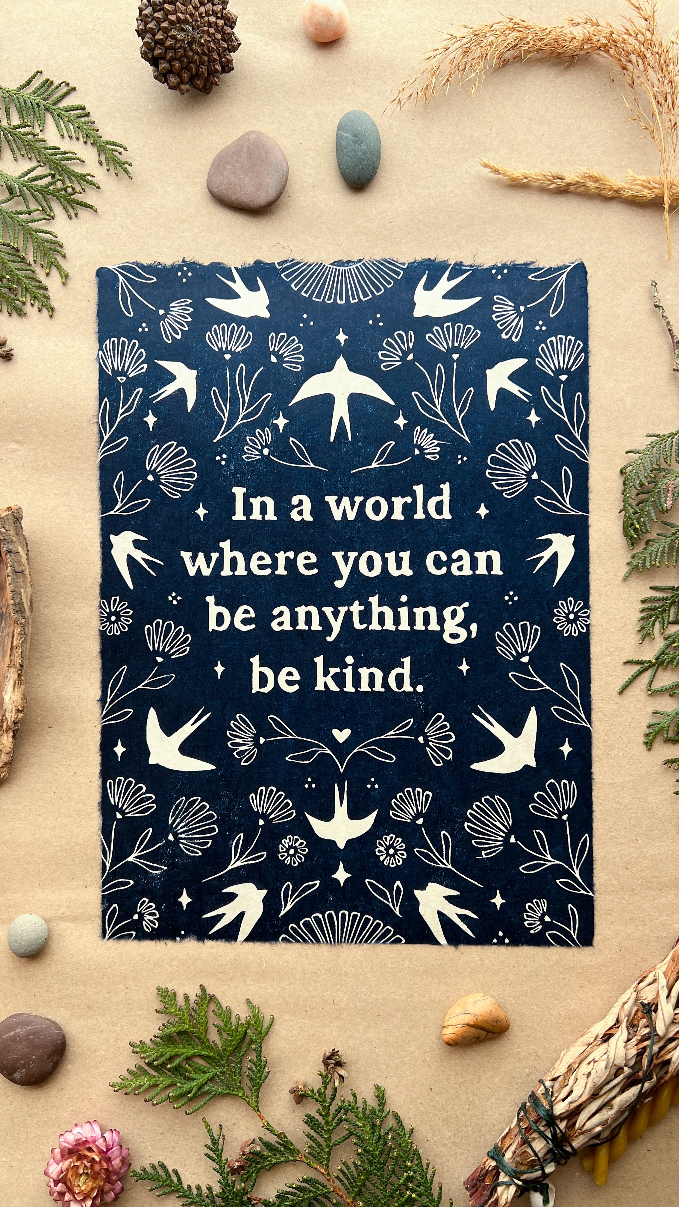 Schwalben & Ringelblumen Linoldruck - art.from.ilkas.heart