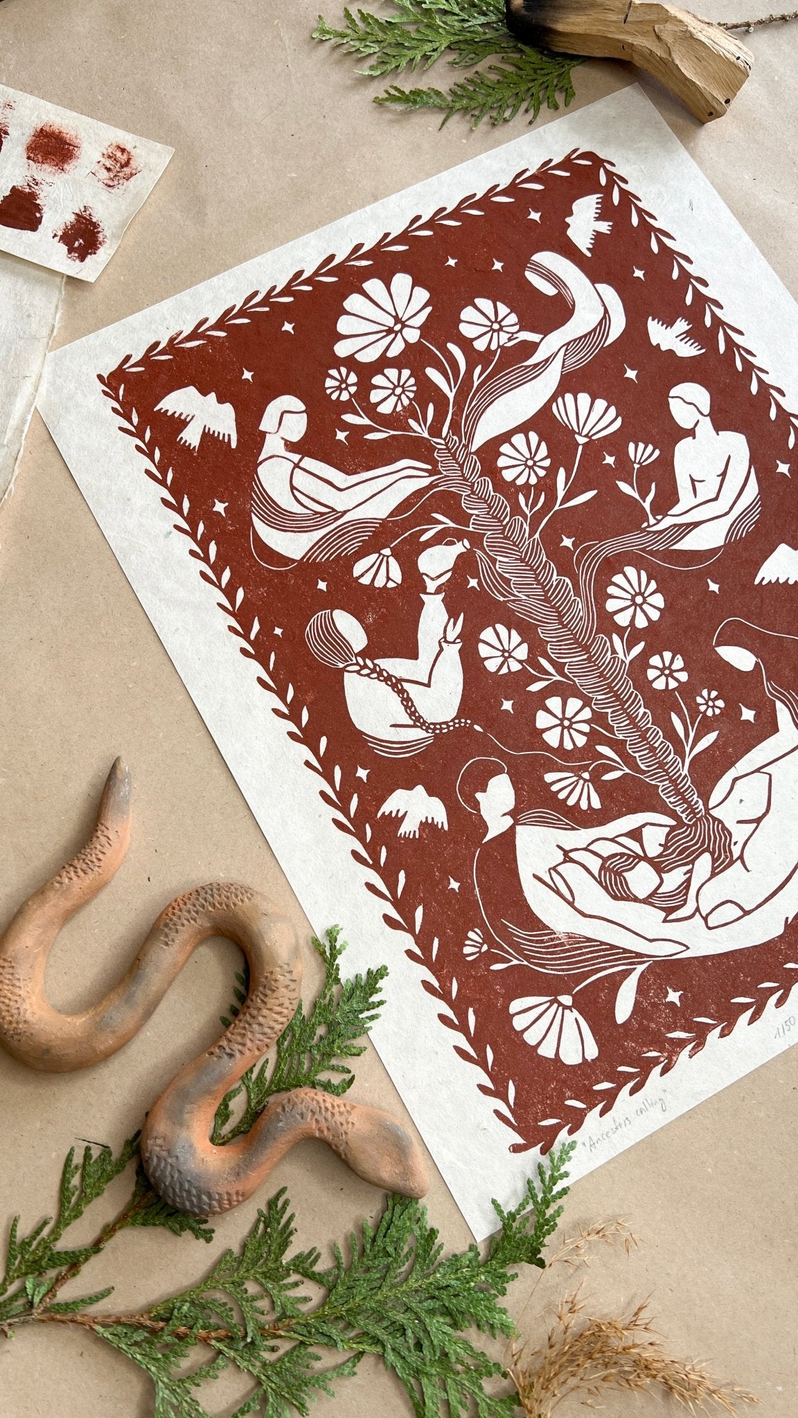 Ancestors Calling Linoldruck Limited Edition - art.from.ilkas.heart