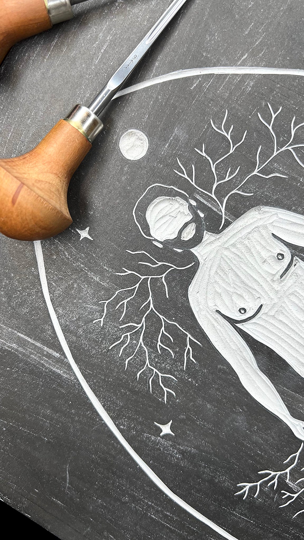 Der verwurzelte Mann Linoldruck - art.from.ilkas.heart