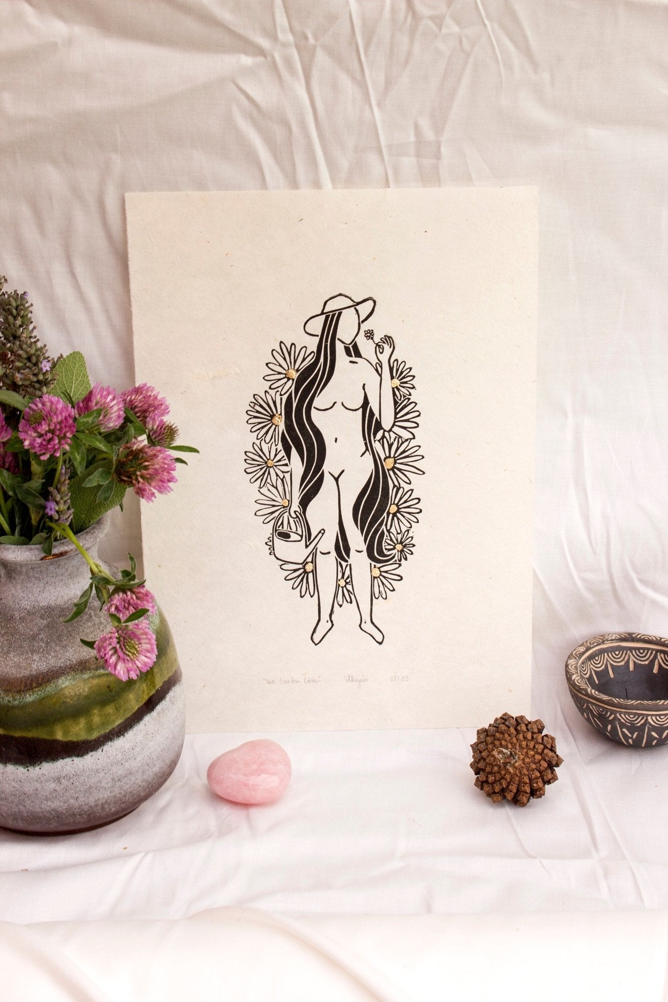 Die Gartengöttin Linoldruck - art.from.ilkas.heart