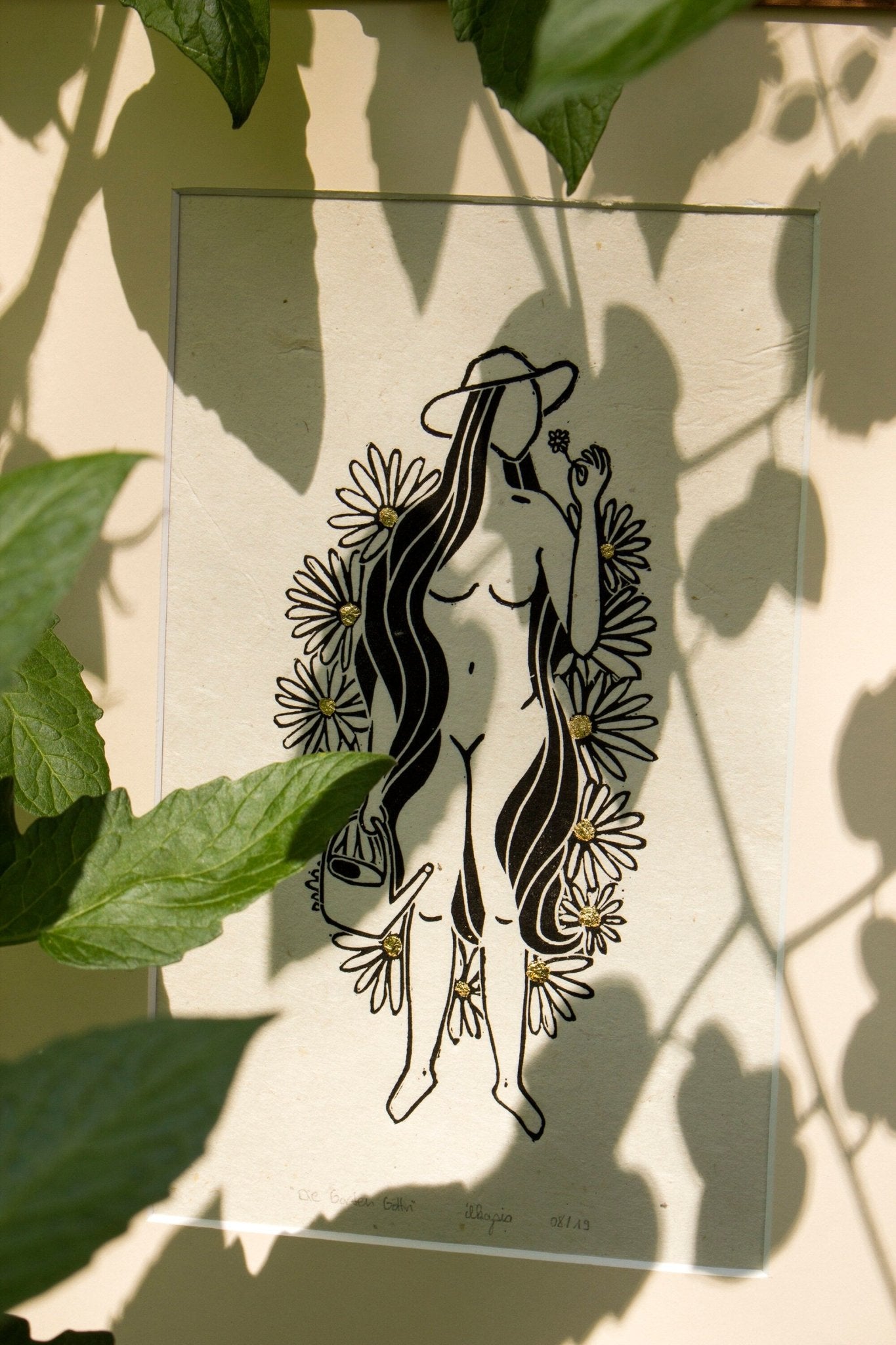 Die Gartengöttin Linoldruck - art.from.ilkas.heart