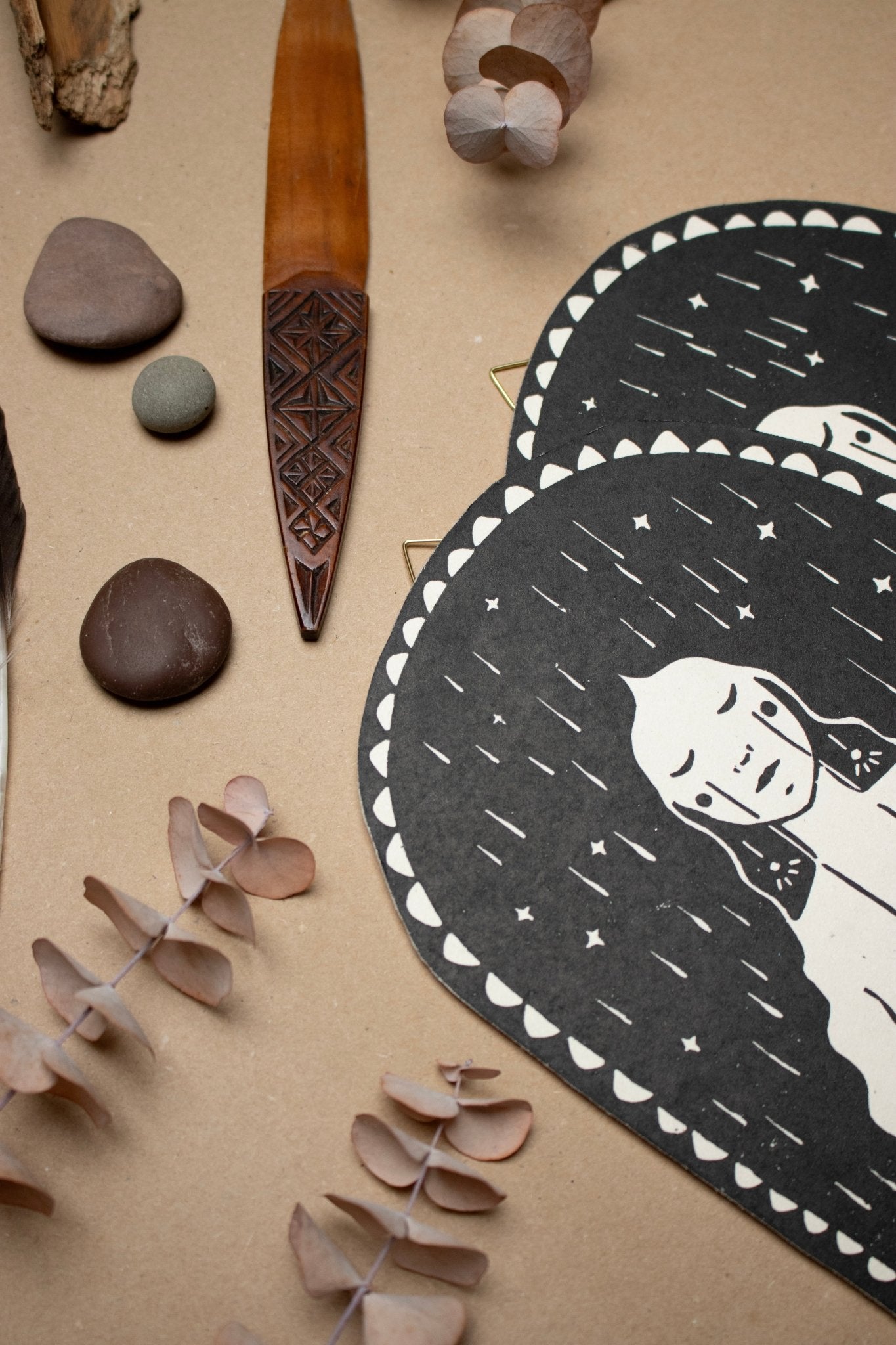 Die Trauernde - Linoldruck - art.from.ilkas.heart