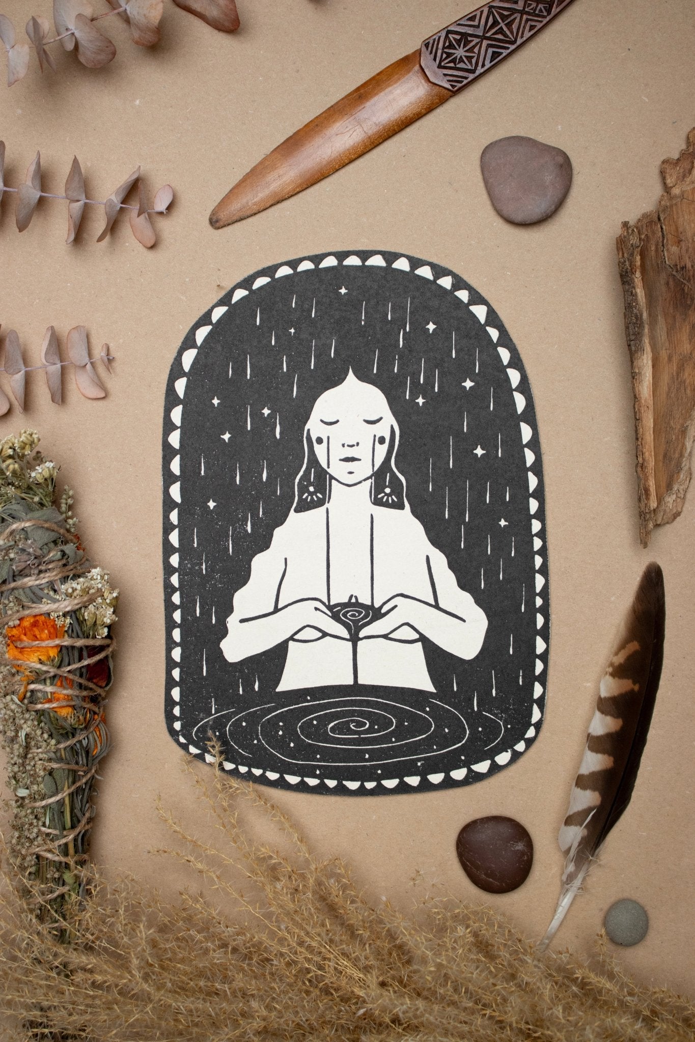 Die Trauernde - Linoldruck - art.from.ilkas.heart