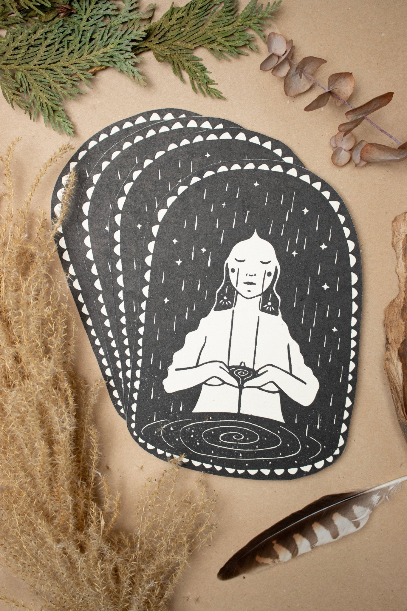 Die Trauernde - Linoldruck - art.from.ilkas.heart