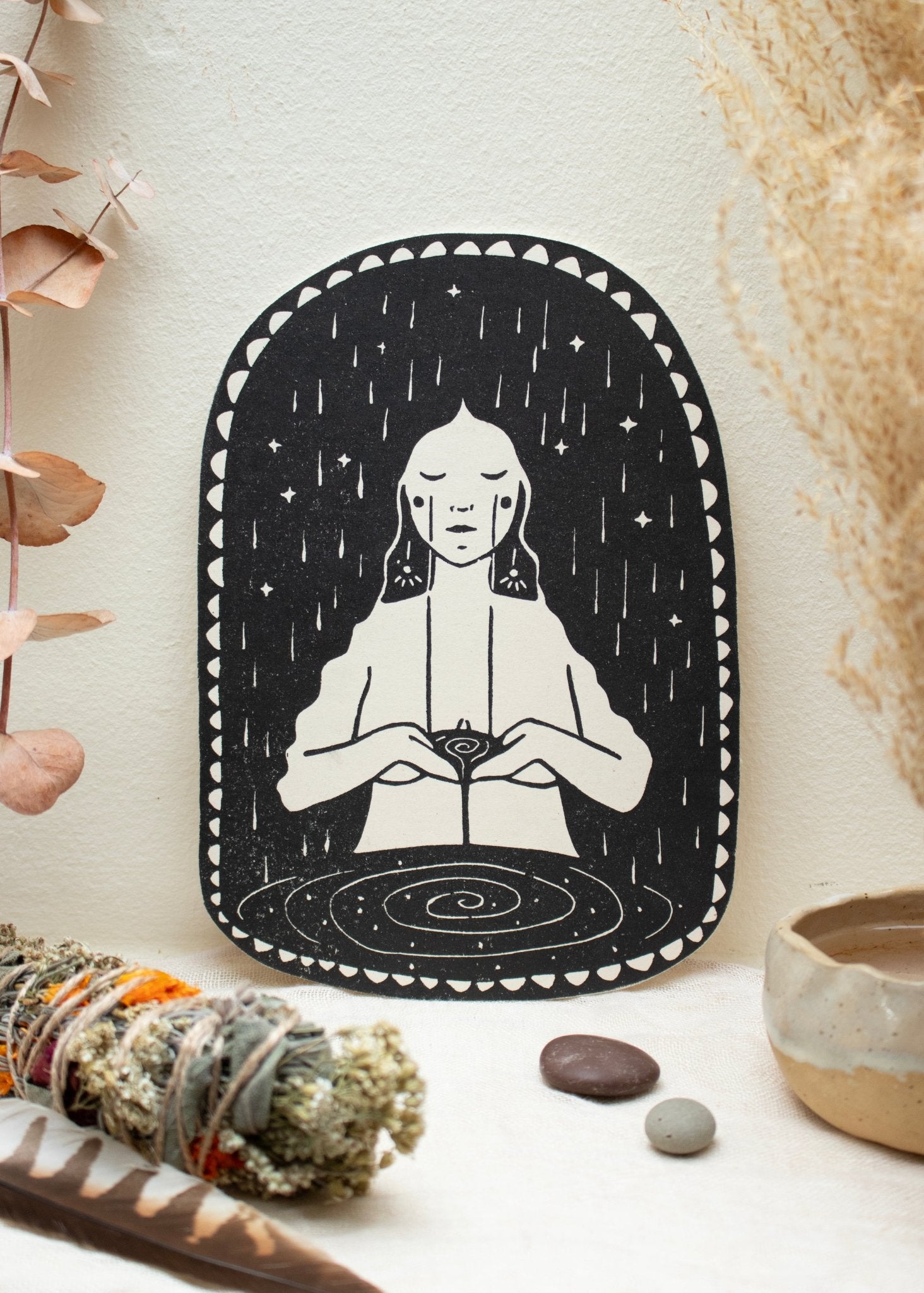 Die Trauernde - Linoldruck - art.from.ilkas.heart