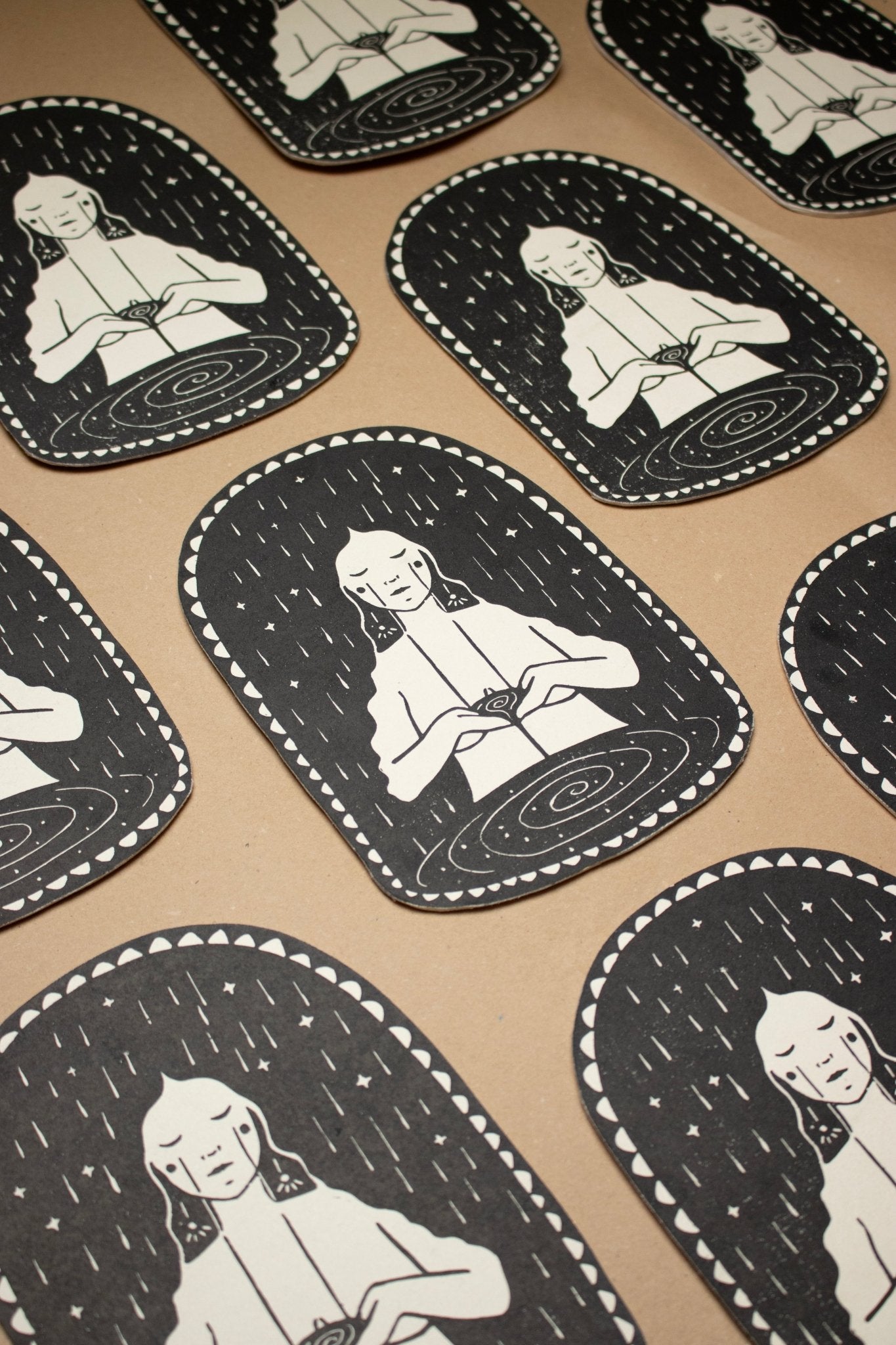 Die Trauernde - Linoldruck - art.from.ilkas.heart