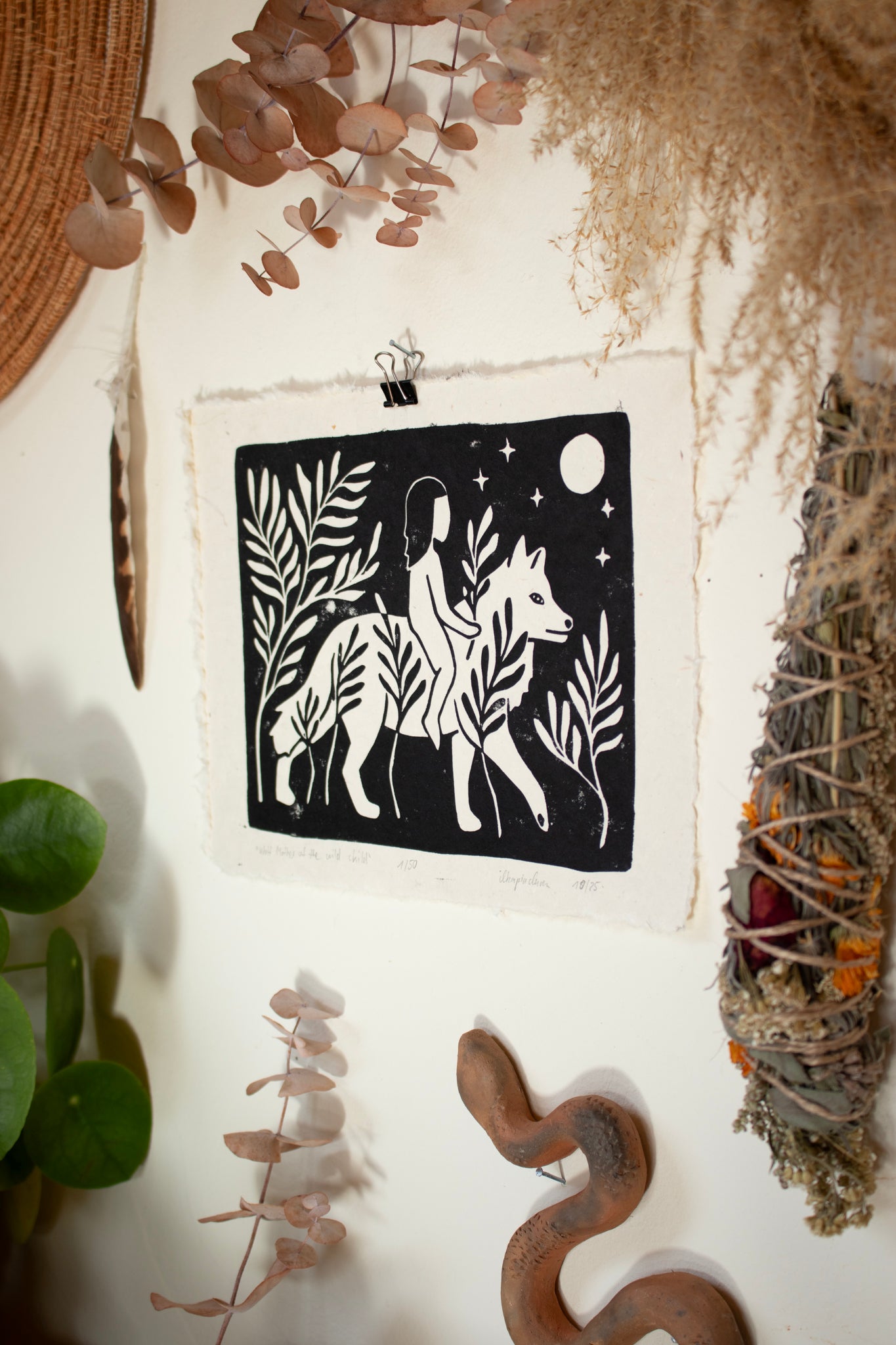 Wolf Mother of the wild Child - Linoldruck Limitiere Auflage - art.from.ilkas.heart