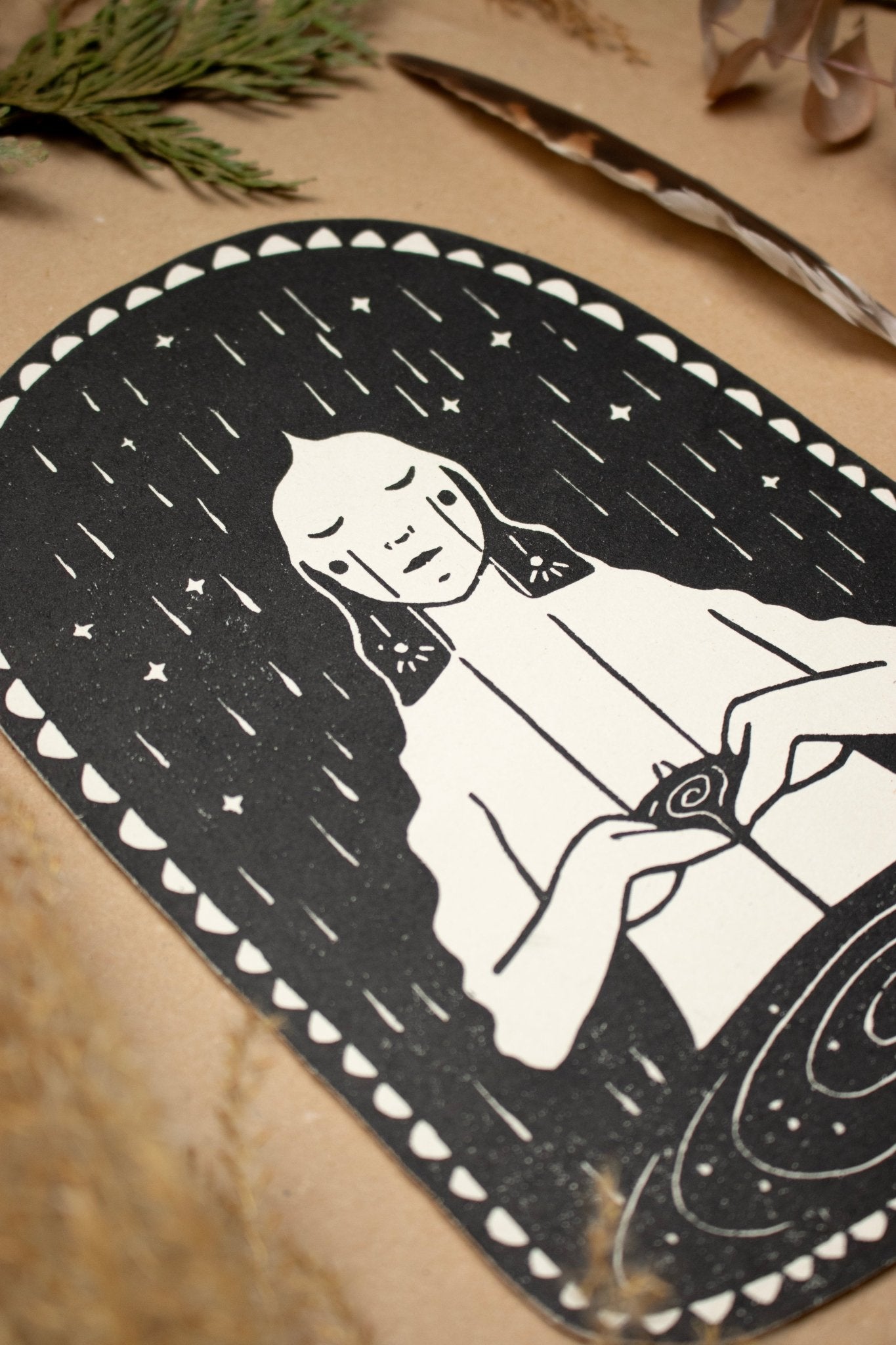 Die Trauernde - Linoldruck - art.from.ilkas.heart