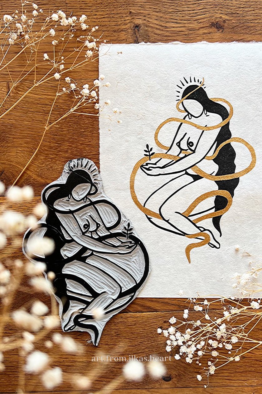 Earthkeeper Goddess Linoldruck - art.from.ilkas.heart