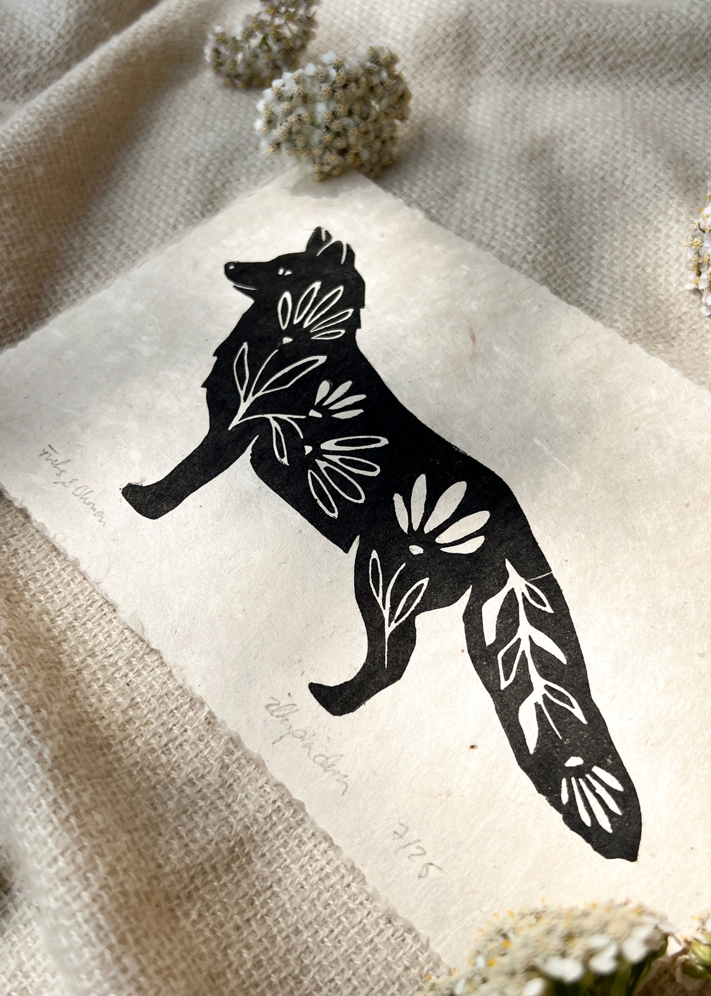 Fuchs & Blumen Linoldruck - art.from.ilkas.heart  