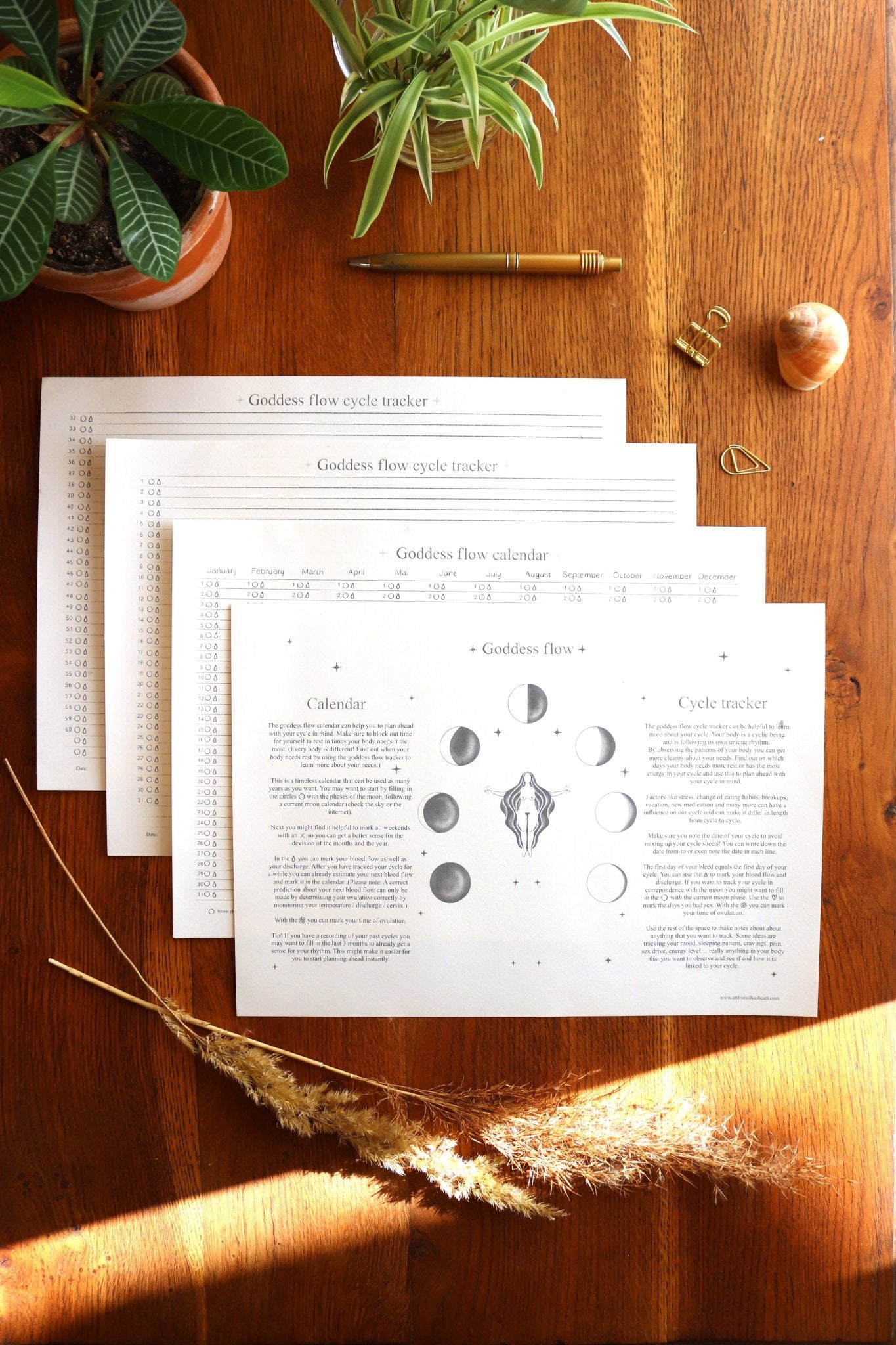 Goddess Flow - Kalender und Zyklustracker – zum Ausdrucken für zu Hause - art.from.ilkas.heart