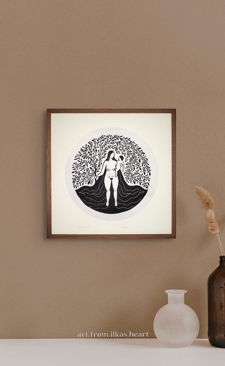 Goddess and her inner child Linoldruck - art.from.ilkas.heart  