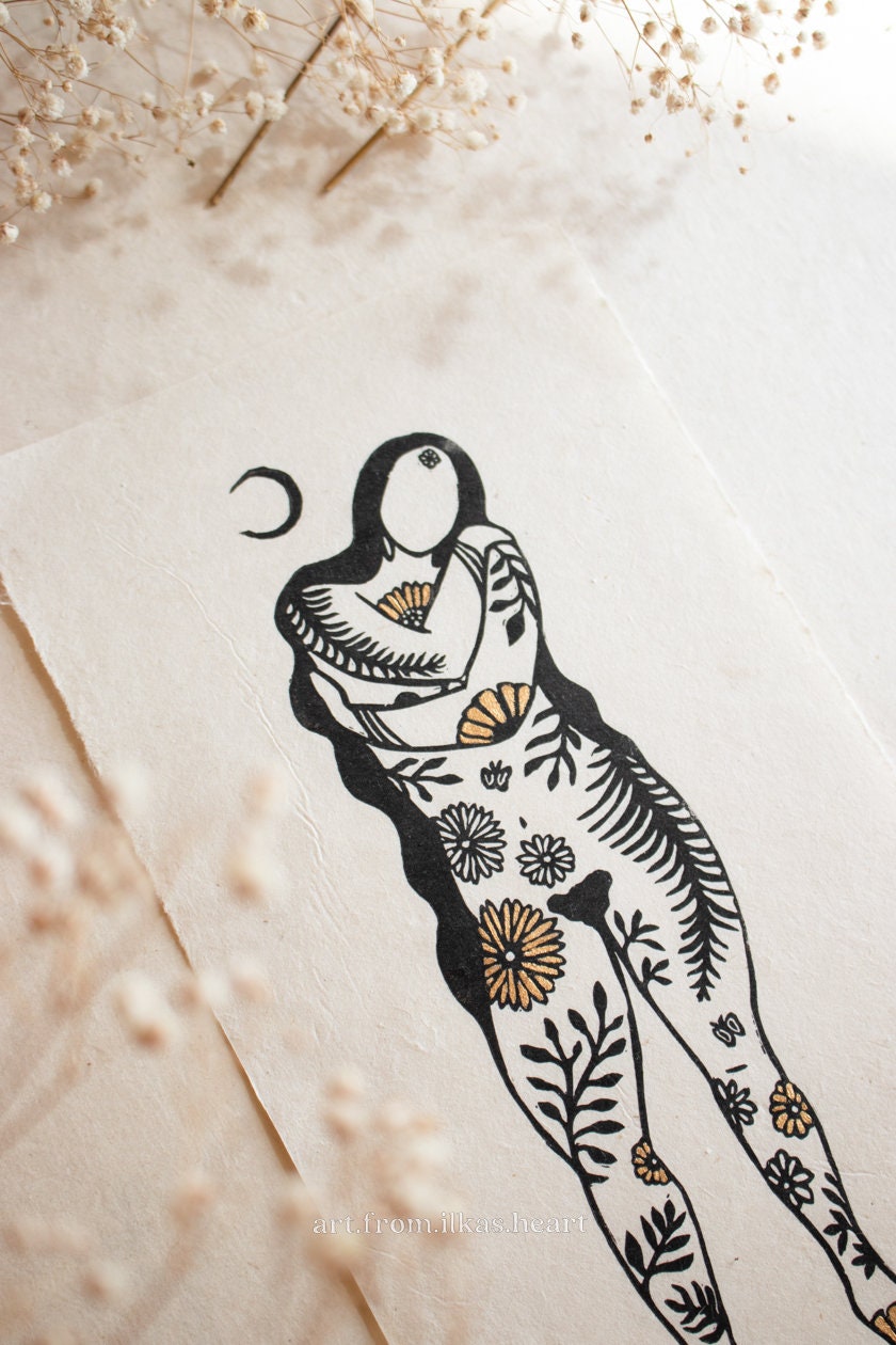 Goddess embracing herself Linoldruck - art.from.ilkas.heart  