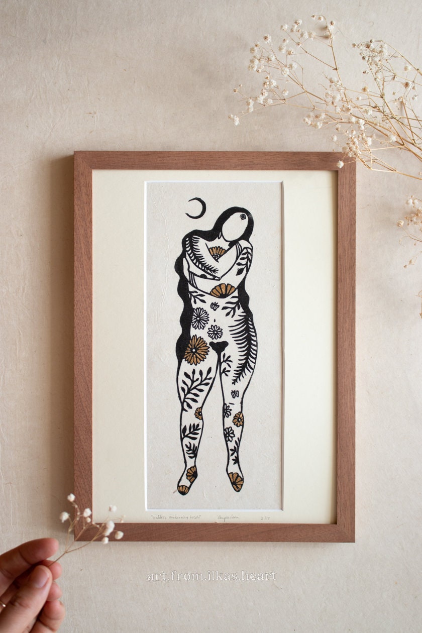Goddess embracing herself Linoldruck - art.from.ilkas.heart  