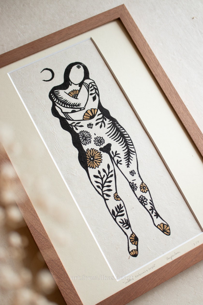Goddess embracing herself Linoldruck - art.from.ilkas.heart  