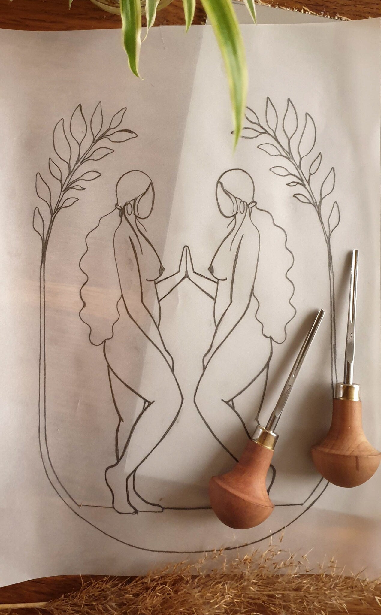 Goddess meeting herself Linoldruck - art.from.ilkas.heart