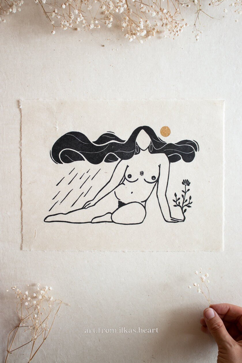 Goddess of Grace Linoldruck - art.from.ilkas.heart