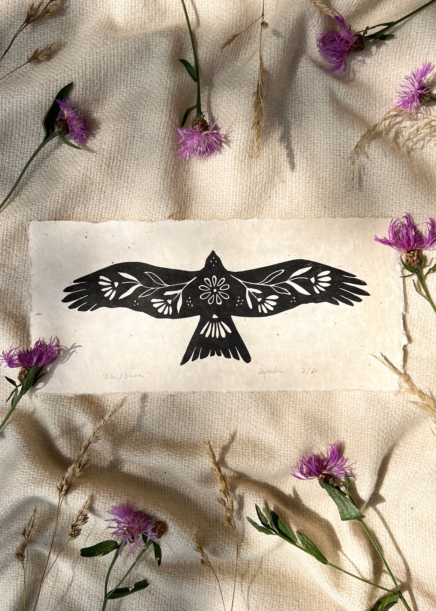 Milan & Blumen Linoldruck - art.from.ilkas.heart