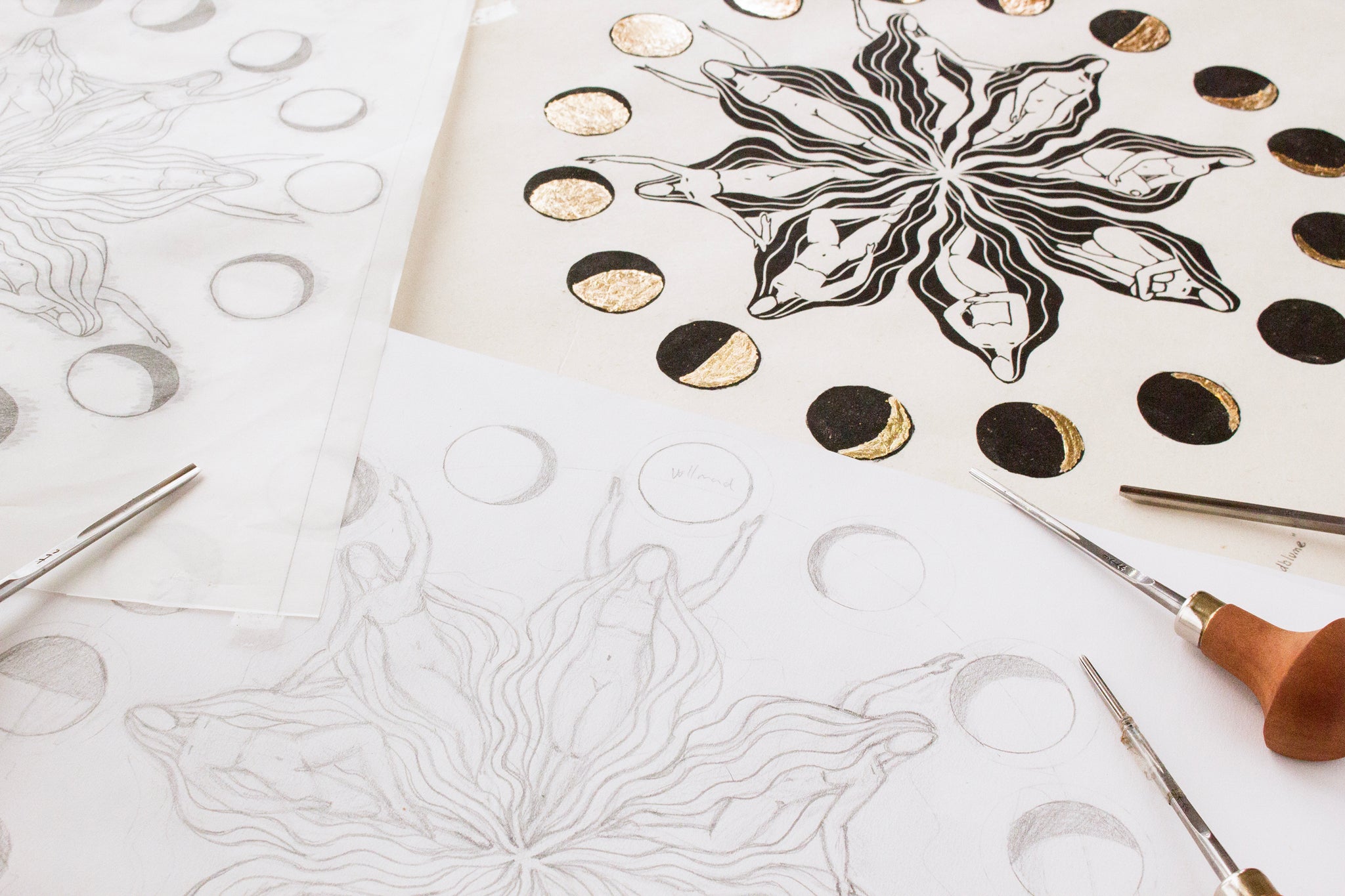 Mondblume Linoldruck - art.from.ilkas.heart