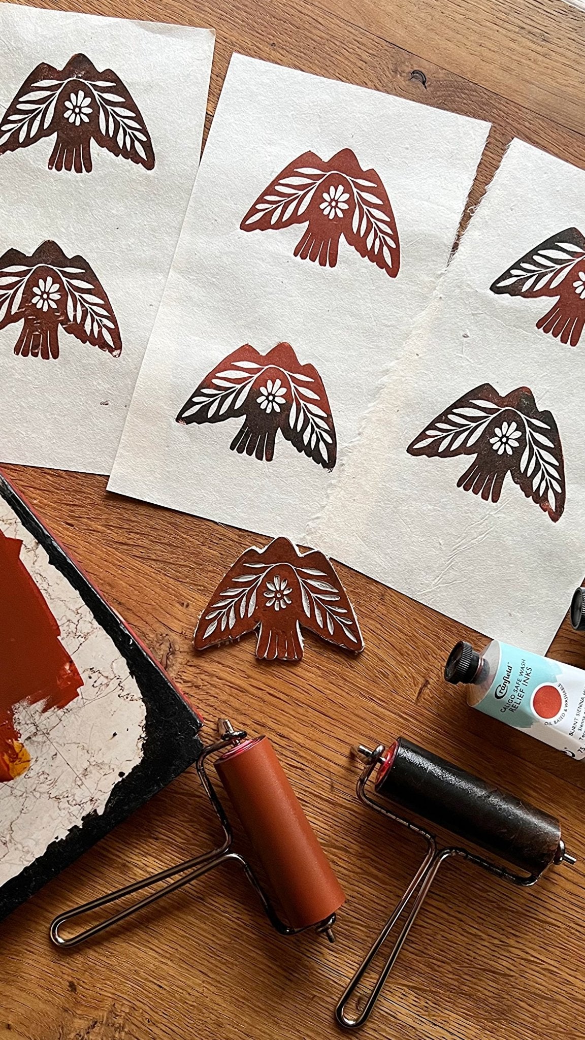 Seelenvogel Linoldruck NEUE FARBE - art.from.ilkas.heart