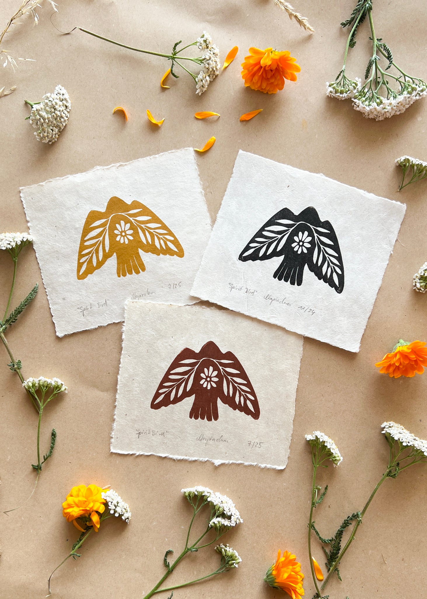 Seelenvogel Linoldruck NEUE FARBE - art.from.ilkas.heart