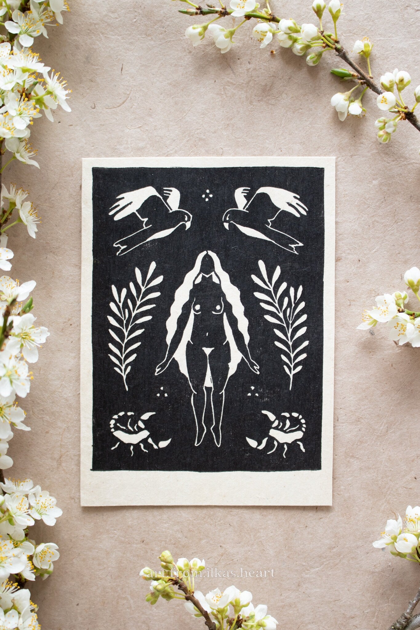 The Protectress Linoldruck - art.from.ilkas.heart  