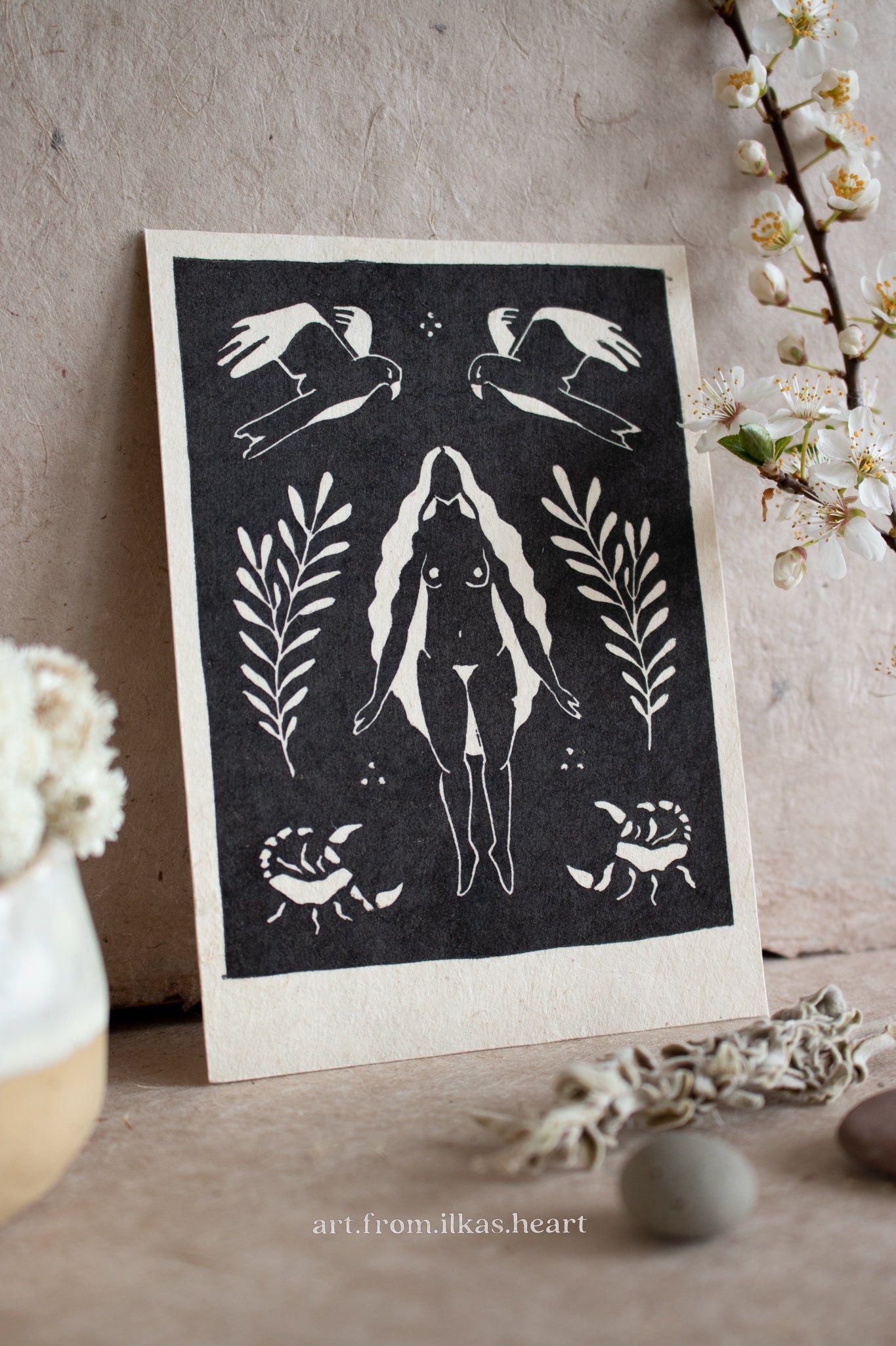 The Protectress Linoldruck - art.from.ilkas.heart