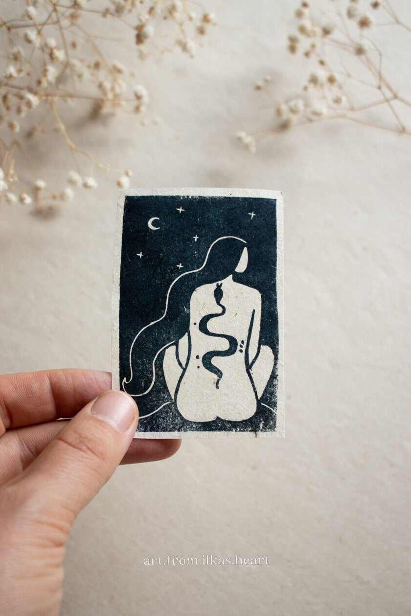 The Serpent Mini Linoldruck - art.from.ilkas.heart  