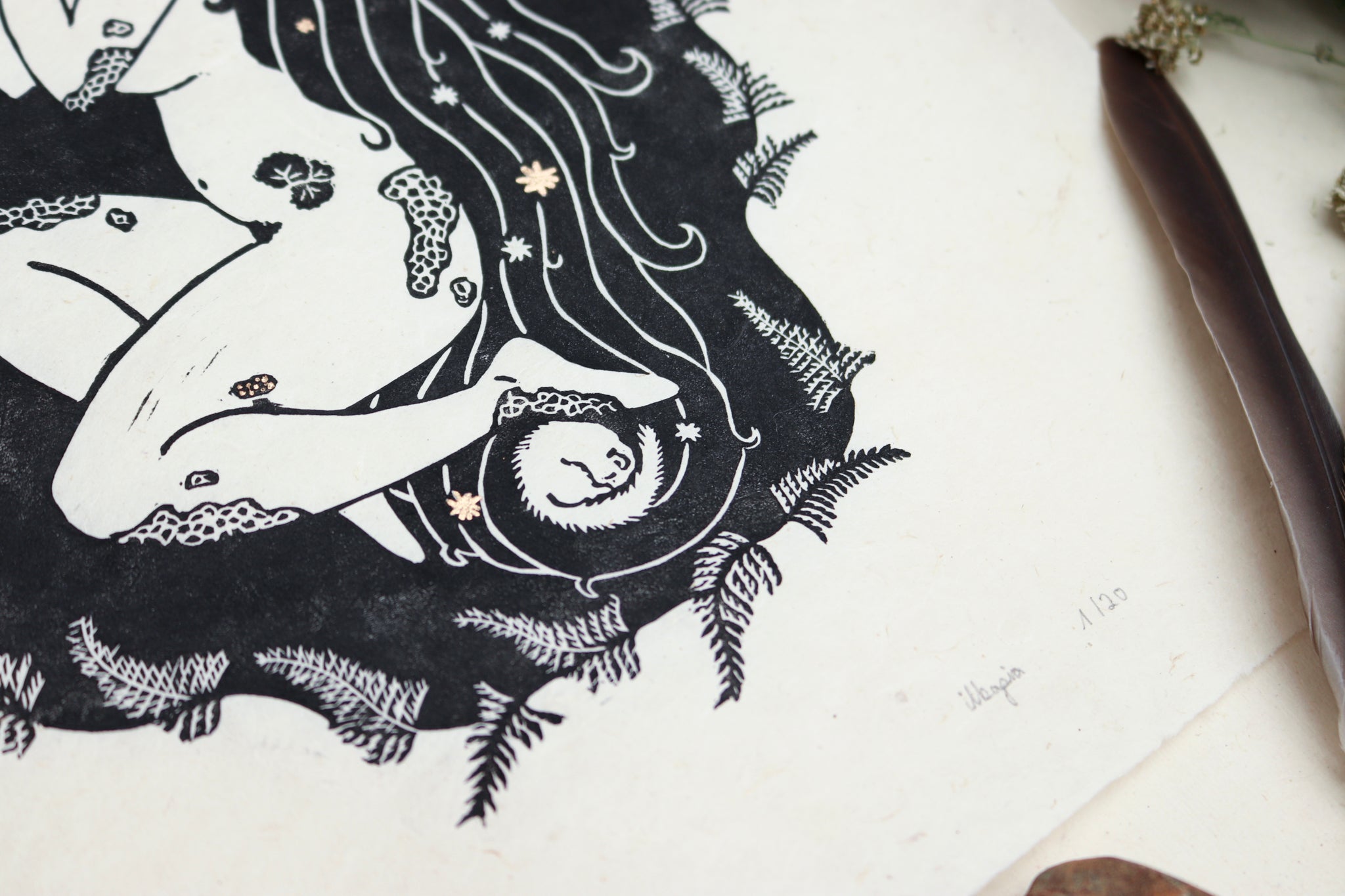 Tochter der Erde Linoldruck - art.from.ilkas.heart