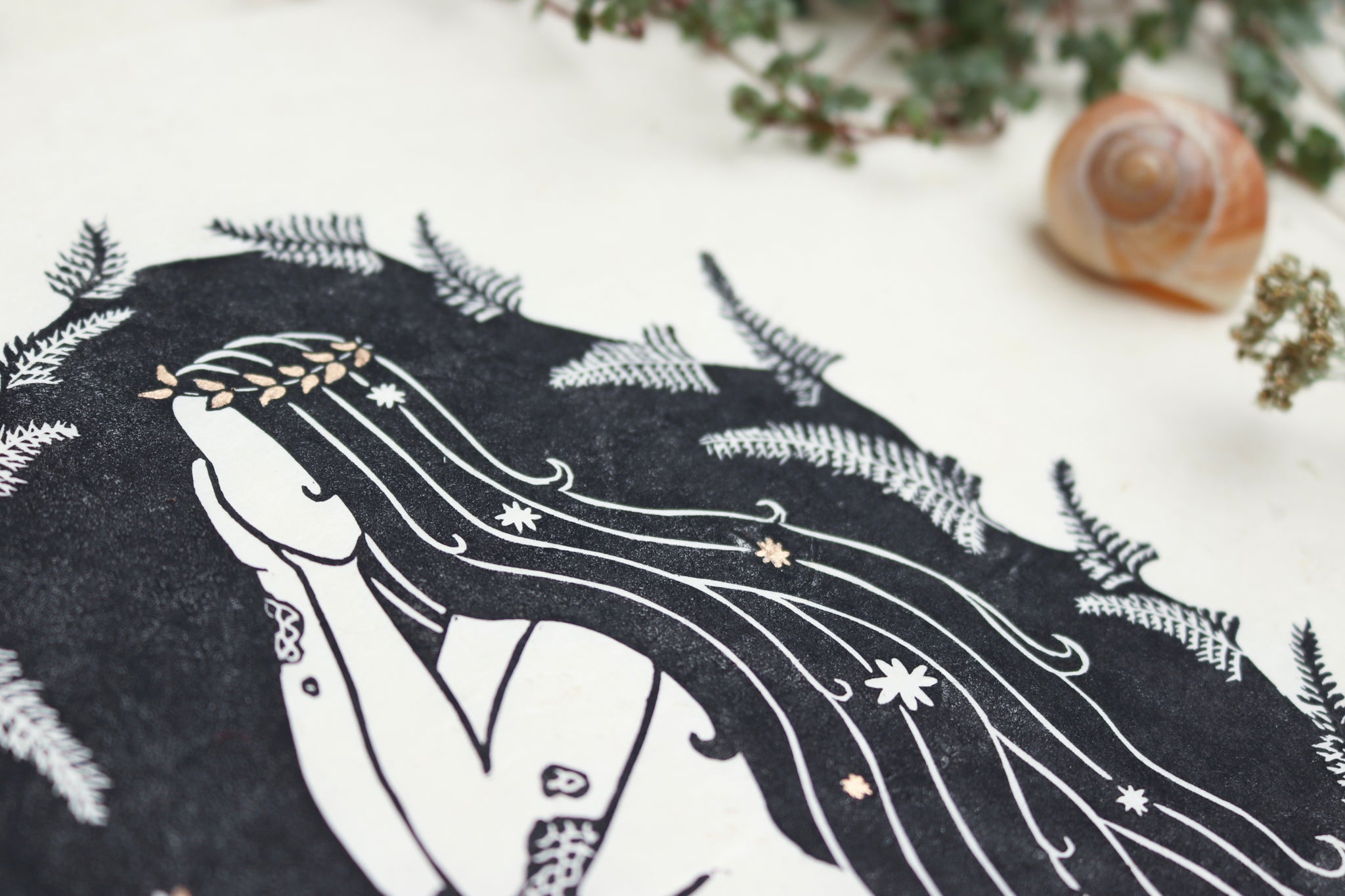 Tochter der Erde Linoldruck - art.from.ilkas.heart