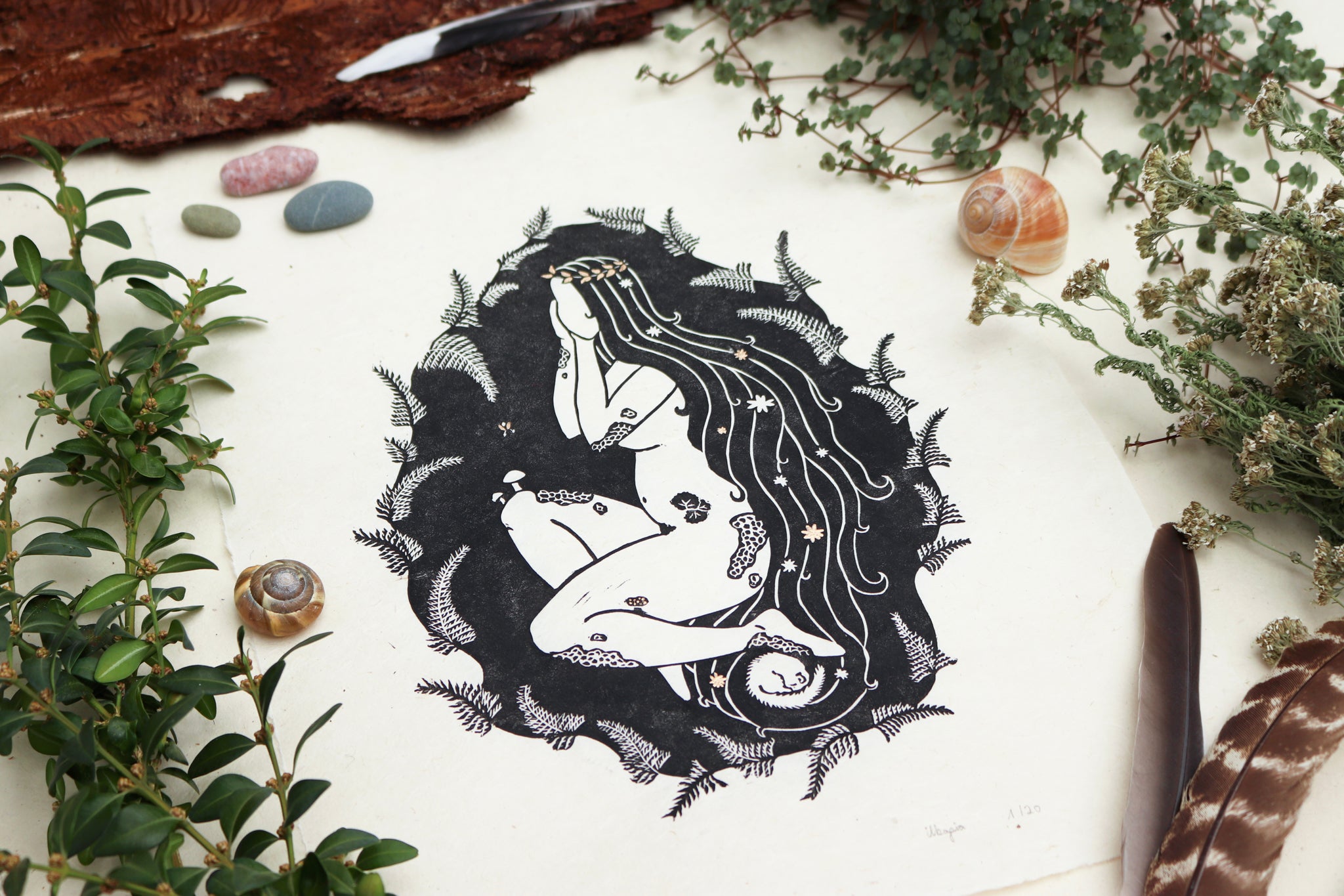 Tochter der Erde Linoldruck - art.from.ilkas.heart