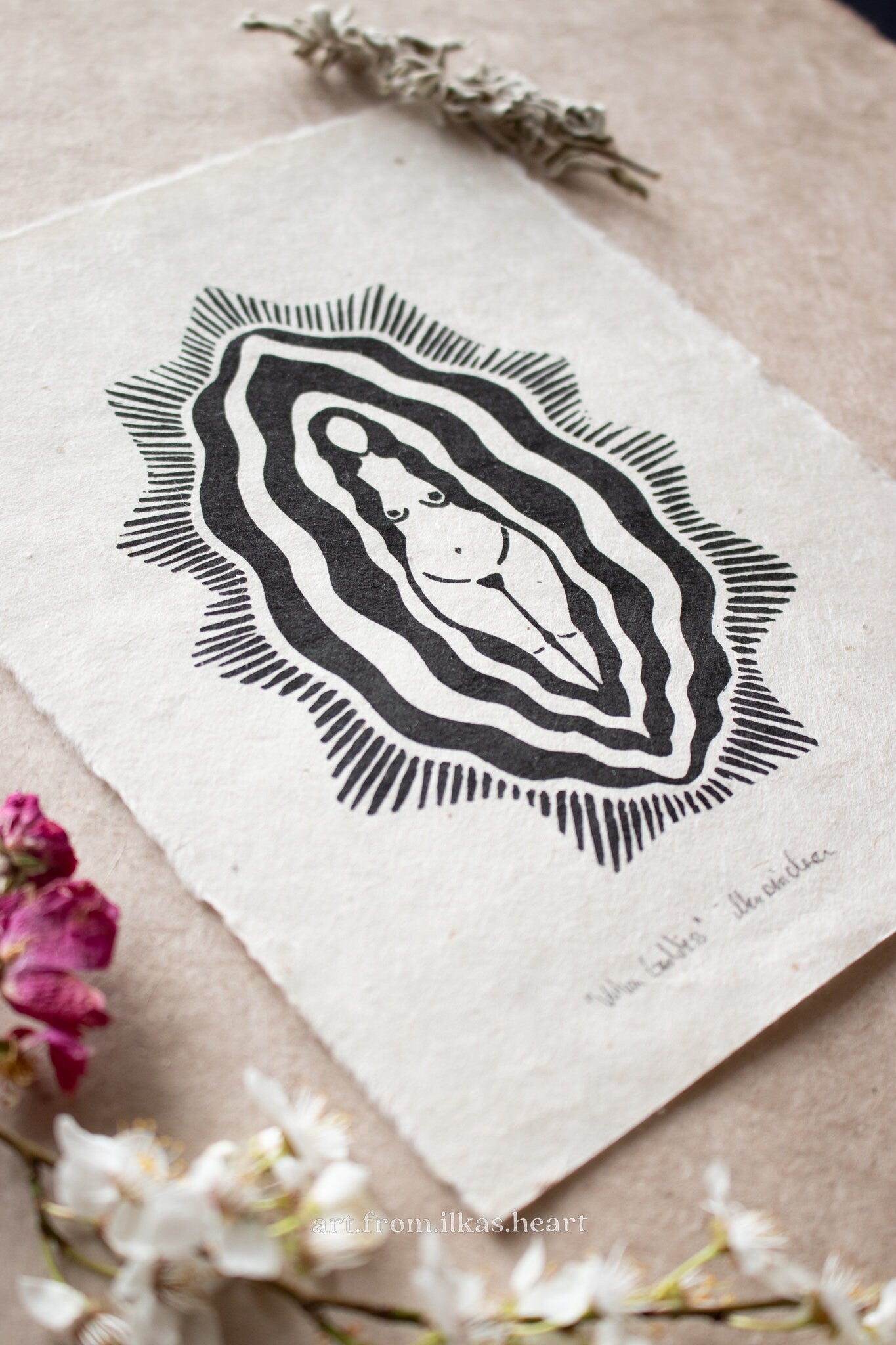 Vulva Goddess Linoldruck - art.from.ilkas.heart  