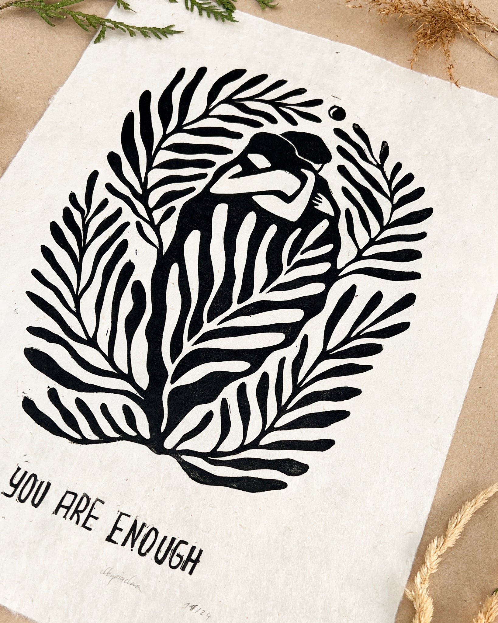You are enough Linoldruck - art.from.ilkas.heart  