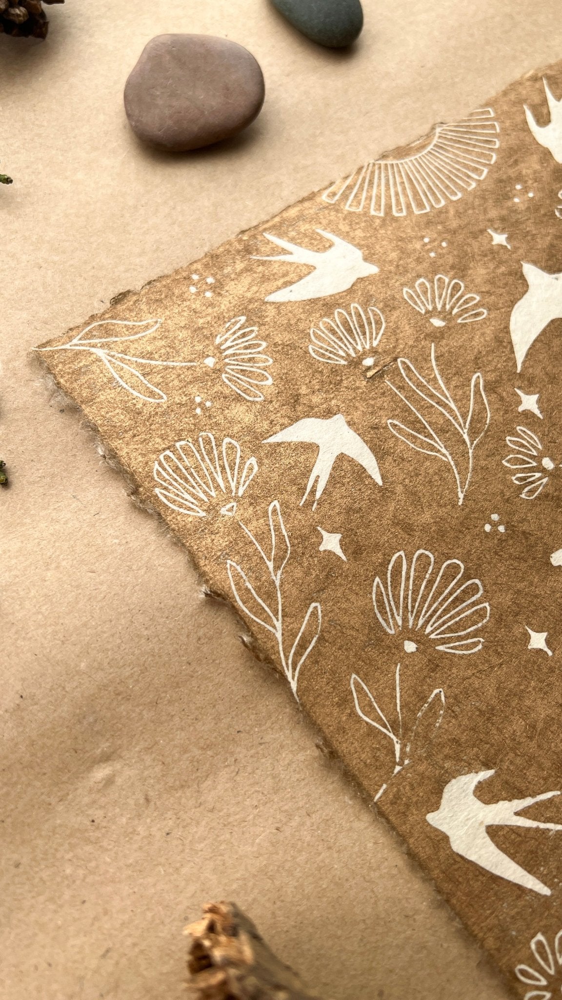 Schwalben & Ringelblumen Linoldruck - art.from.ilkas.heart