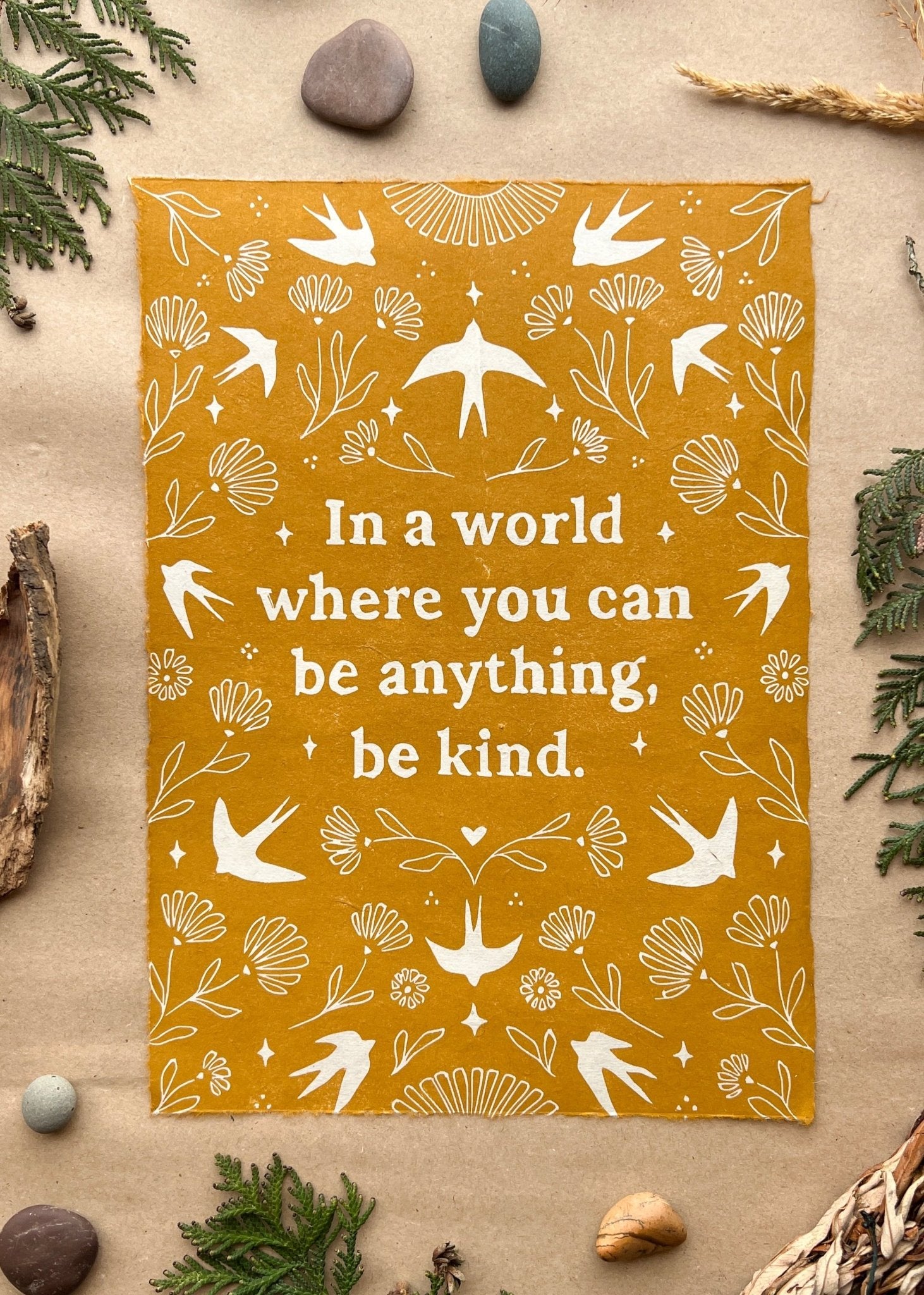 Schwalben & Ringelblumen Linoldruck - art.from.ilkas.heart