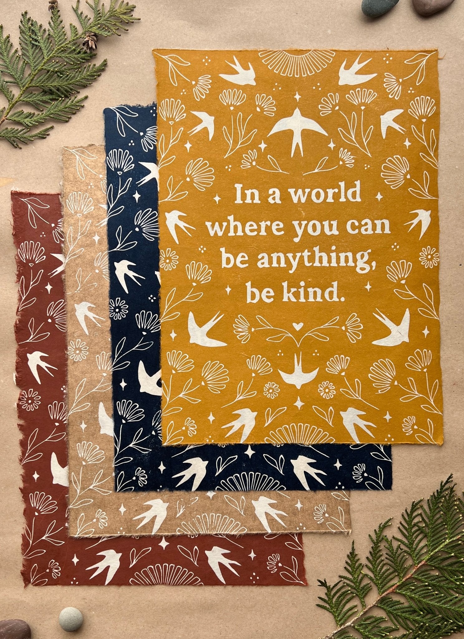 Schwalben & Ringelblumen Linoldruck - art.from.ilkas.heart